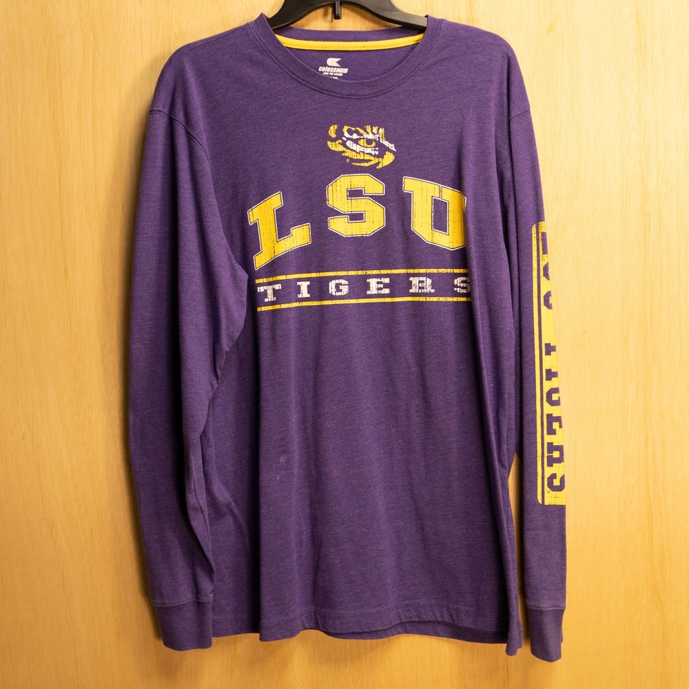 Colosseum LSU Tigers Long Sleeve T-Shirt Mens XL Purple NCAA Fan Gear Heathered